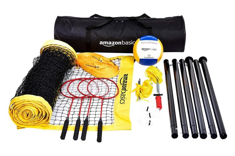 Amazon Basics Outdoor Volleyball And Badminton Combo Set With Net